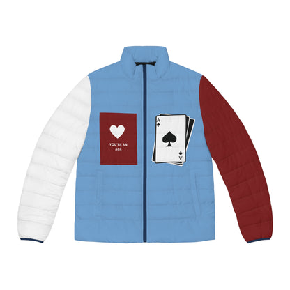 Men's Puffer Jacket - You're an Ace Card Design for Cool Weather Style