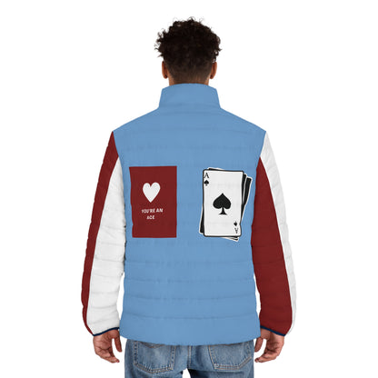 Men's Puffer Jacket - You're an Ace Card Design for Cool Weather Style